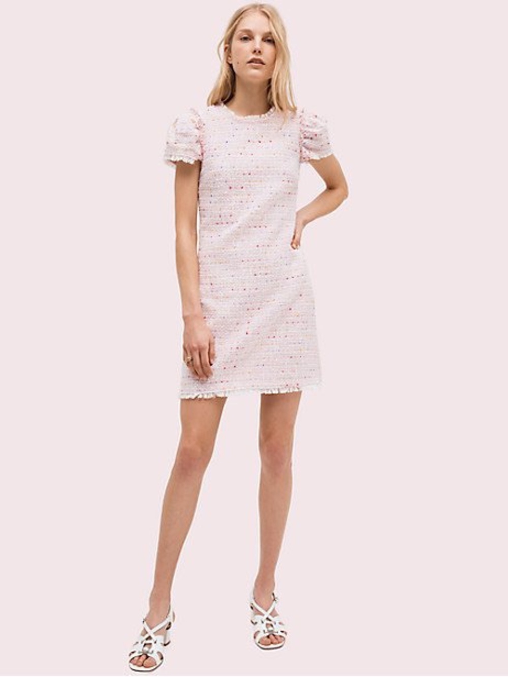 Kate Spade, Pink Flutter Sleeve Tweed Dress, Size 10